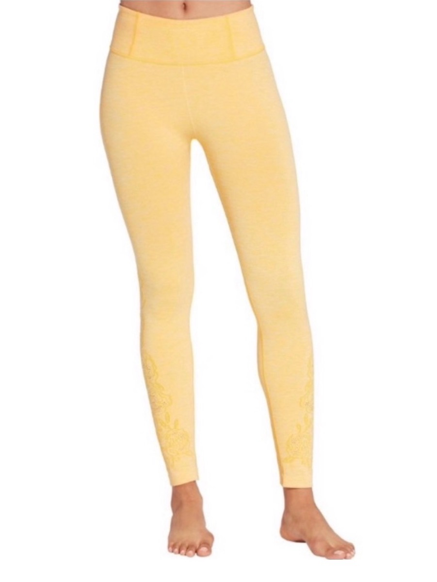 Calia By Carrie Underwood Yellow High-Waist Leggings Floral Detail Size Med